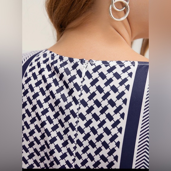 Geometric Contrast Dolman Sleeve Pocket Belted Wrap Jumpsuit - Picture 2 of 4